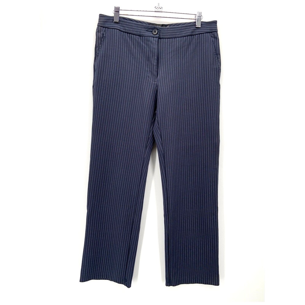 Betabrand Navy Pinstripe Straight Leg Pants